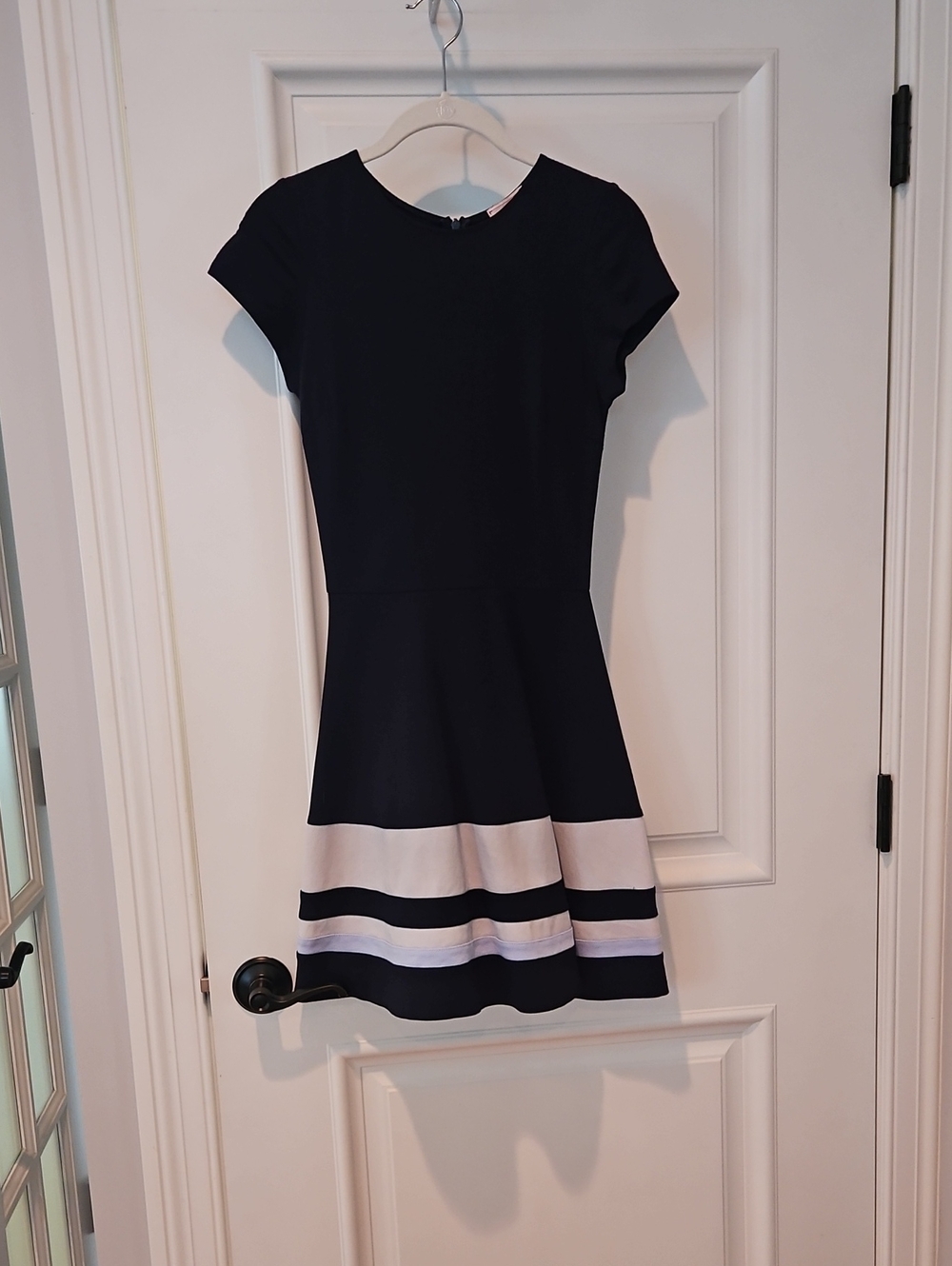 love...ady Navy Dress with  Light Grey And Light Blue Stipes